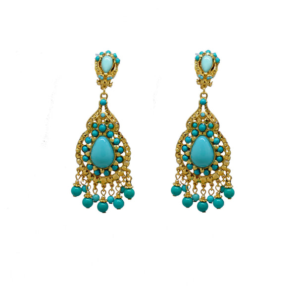 Turquoise tear drop chandelier clip earring 118