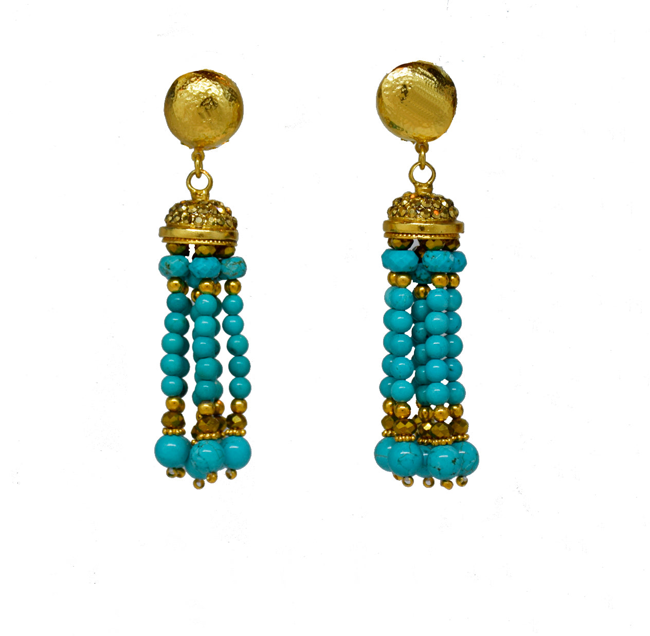 117  Turquoise beaded tassel earring with gold ball clip