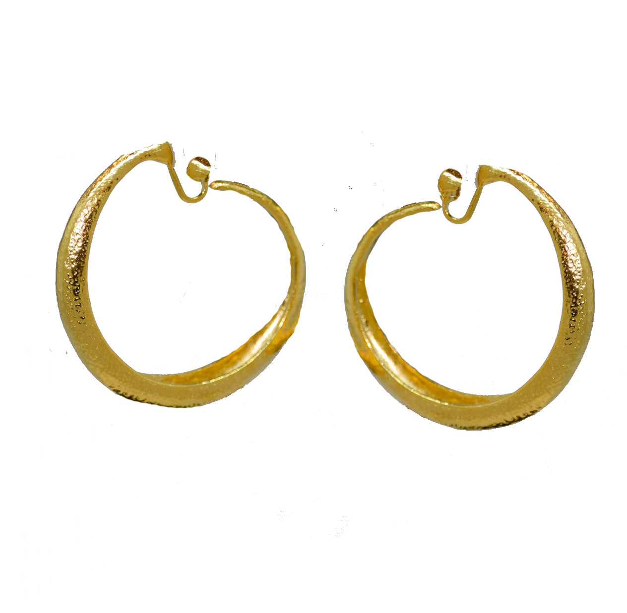 121  24 Kt gold plated hammered large hoop clip earring