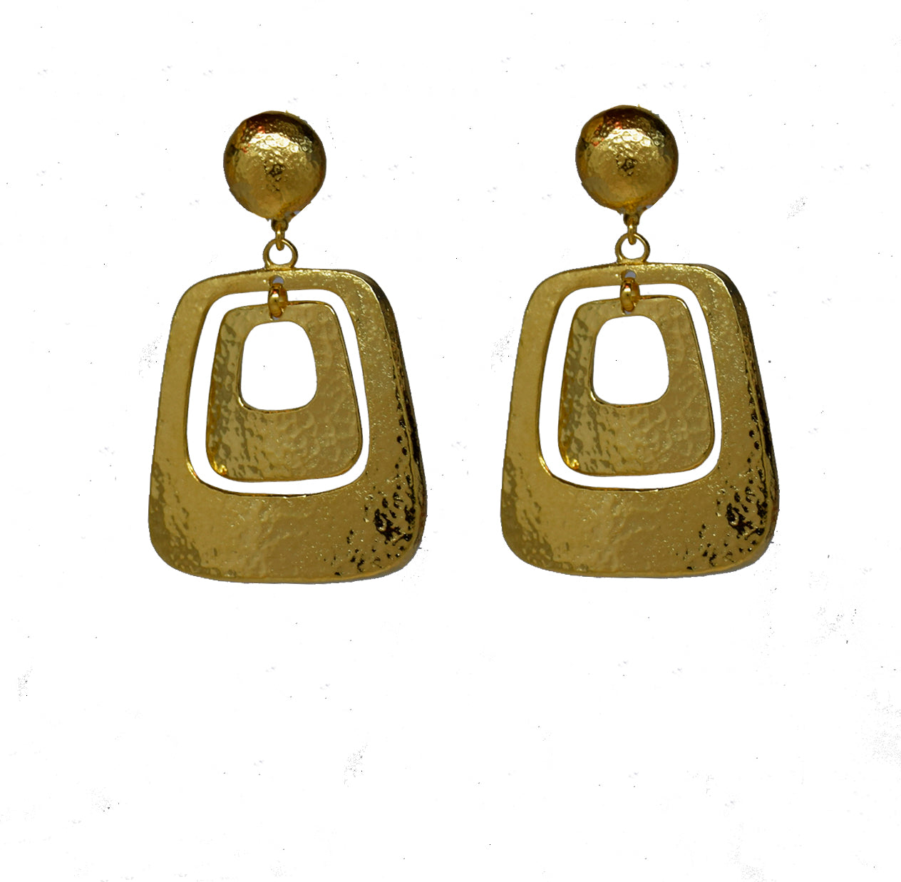 24kt gold plated hammered double square drop clip earring 123