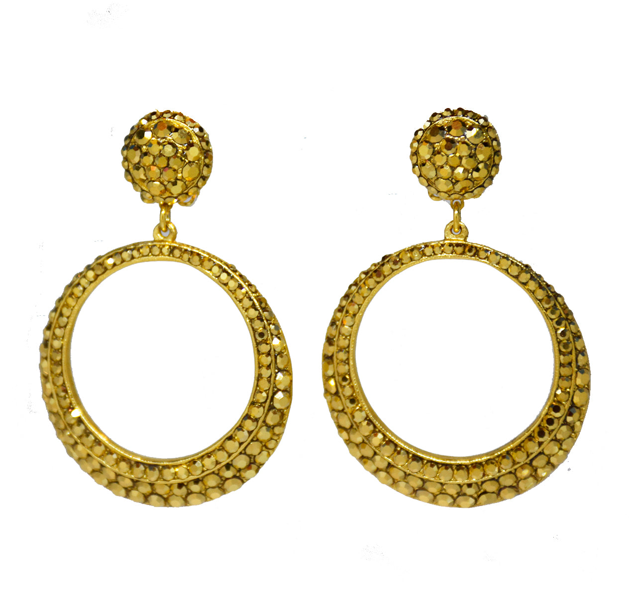 128  Gold pave drop hoop clip earring