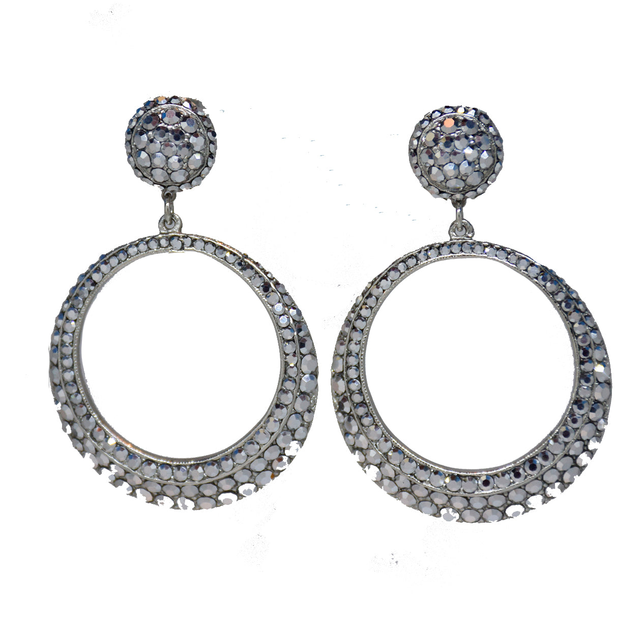 129  Silver pave drop hoop clip earring