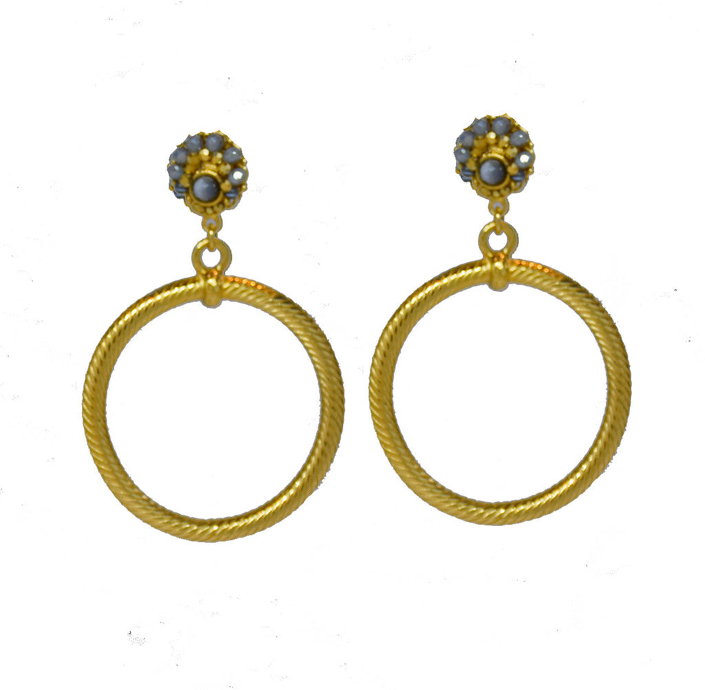 24 kt gold plated twisted hoop clip earring with grey beads 133