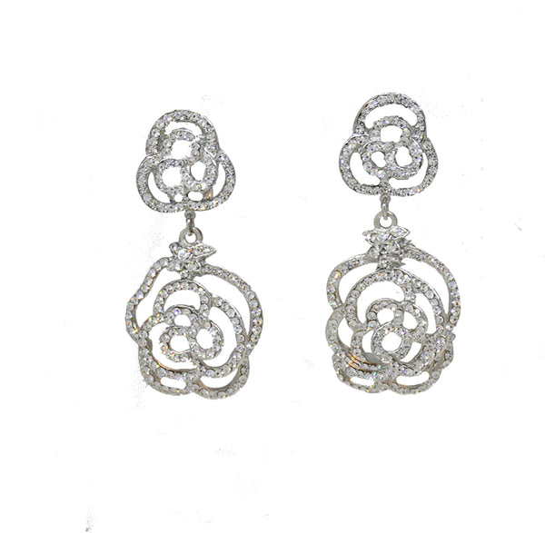 Silver and crystal open drop rose earring 135