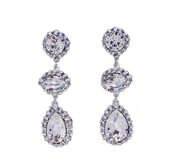 136  Silver and crystal tear drop earring